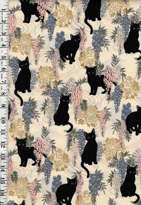 *Quilt Gate - Neko Mini Cats & Wisteria - HR3450-12A - CREAM Online