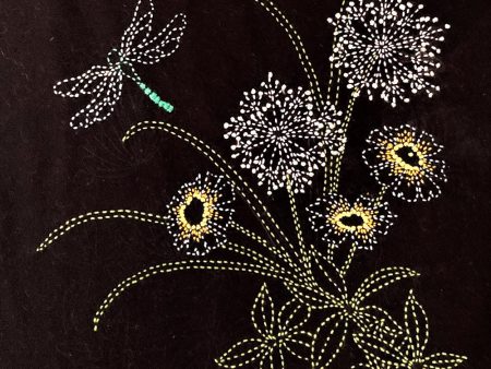 Sashiko - Pre-printed Panel - Sashiko Scenes - Dragonfly & Queen Anne s Lace Online Sale