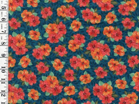 Tropical - Cockatoo Collection - Pretty Hibiscus Bouquets - 29079-Q - Navy - ON SALE - SAVE 30% - By the Yard Online