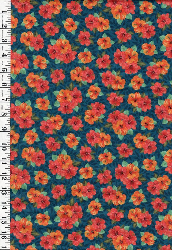 Tropical - Cockatoo Collection - Pretty Hibiscus Bouquets - 29079-Q - Navy - ON SALE - SAVE 30% - By the Yard Online