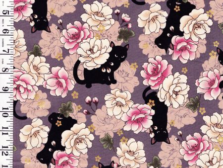 *Quilt Gate - Neko Mini Cats & Peonies - HR3450-11D - HYACINTH Online now