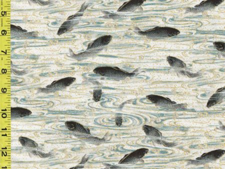 Asian - Imperial 17- Swimming Carp & Water Swirls - SRKM-20380-68 - Dusty Blue - ON SALE - $5.00 yard - By the Yard - Last 2 3 4 Yards For Discount