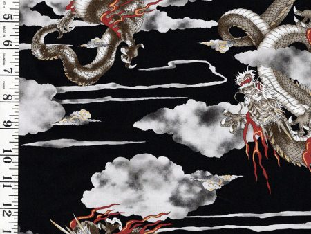 *Japanese - Cosmo Fiery Dragons in the Clouds - SP3700-1E - Black Fashion