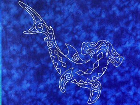 Sashiko - Pre-printed Sea Life Panel - Hammerhead Shark - Blue Online Hot Sale