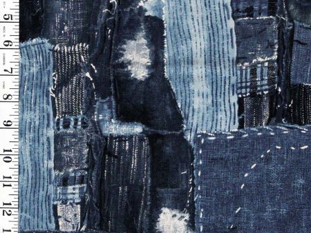 Asian - Moda - Boro & Sashiko Looking Patchwork - 32900 - Indigo - Last 2 1 8 yards Online now