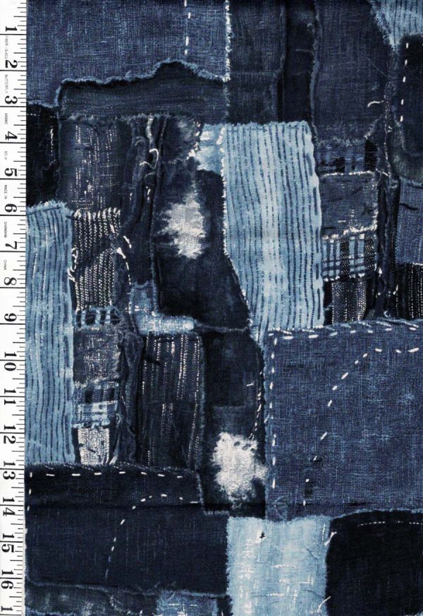 Asian - Moda - Boro & Sashiko Looking Patchwork - 32900 - Indigo - Last 2 1 8 yards Online now