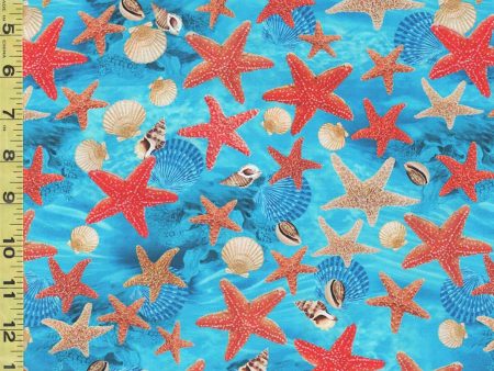 *Tropical - Jewels of the Sea - Colorful Starfish & Seashells - DCX11125-AQUA-D Supply