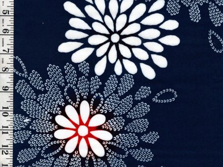 *Yukata Fabric - 993 - Large Stylized Daisies - Traditional 14  wide -Indigo For Discount