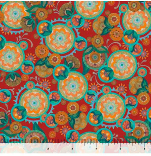 Tropical - Cockatoo Collection - Floral Medallions - 29080-R- Tomato - ON SALE - SAVE 30% - By the Yard For Discount