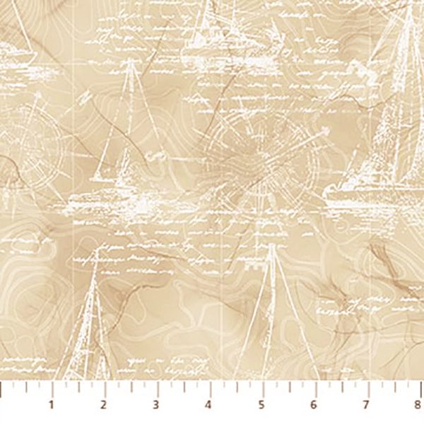 Nautical - Sail Away - Sailboats & Compass - DP24166-12 - Beige  Tan - Last 2 5 8 Yards Sale