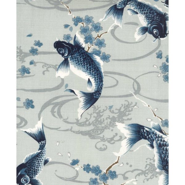 Japanese - KOKKA Todoroki Koi & Cherry Blossoms - Dobby Weave - YGA-49110-1B - Gray For Cheap