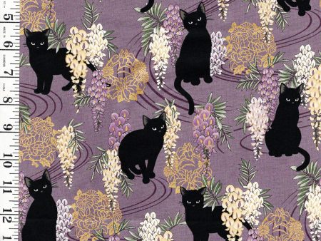 *Quilt Gate - Neko Mini Cats & Wisteria - HR3450-12D - PLUM PURPLE Hot on Sale