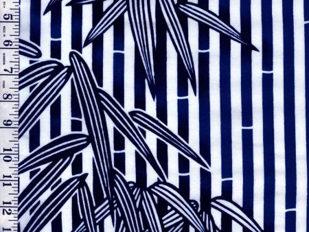 *Yukata Fabric - 992 - Bamboo Leaves & Stripes - Traditional 14  wide - Navy Blue & White Cheap