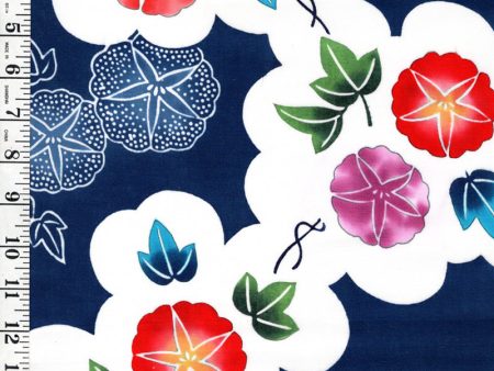 Yukata Fabric - 689 - Morning Glories & Sand Dollars - Blue For Discount