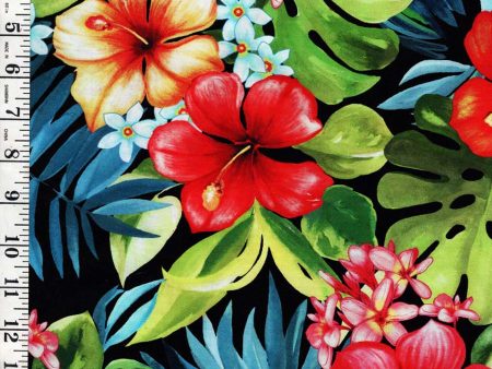 *Tropical - Tropical Bliss - Colorful Hibiscus, Plumeria & Monstera Leaves - DCX9114-Black Online Hot Sale