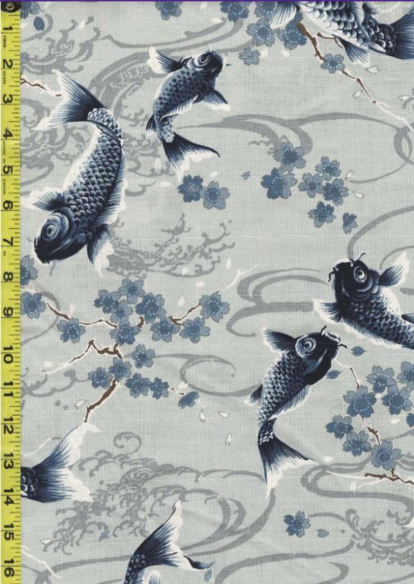 Japanese - KOKKA Todoroki Koi & Cherry Blossoms - Dobby Weave - YGA-49110-1B - Gray For Cheap