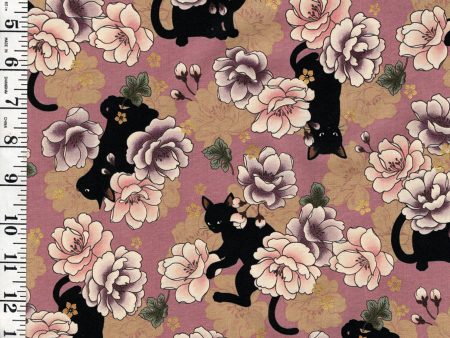 *Quilt Gate - Neko Mini Cats & Peonies - HR3450-11B - ROSEY PINK Online Sale