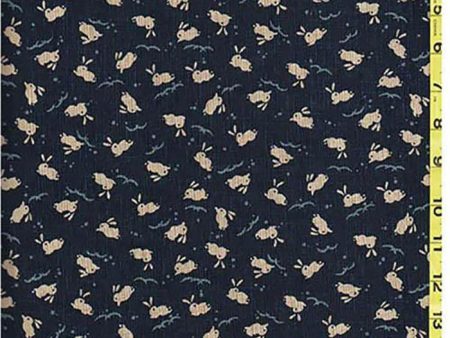 *Japanese Novelty - Small Bunnies Leaping Over Waves- KW-3375-2A - Dark Navy  Indigo Hot on Sale