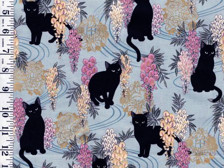 *Quilt Gate - Neko Mini Cats & Wisteria - HR3450-12C - BLUE Cheap